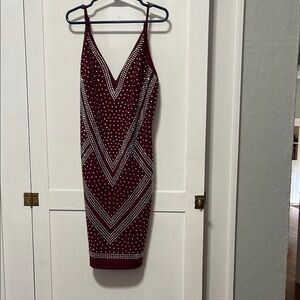 Elegant Burgundy Beaded Dress